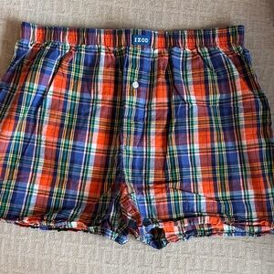 Izod Plaid Cotton Boxers in Orange, Navy & Green,Large